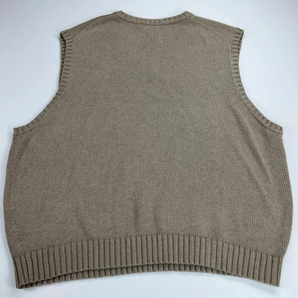Polo Ralph Lauren 100% Cotton Tan Sweater Vest Navy Logo Size 2X
